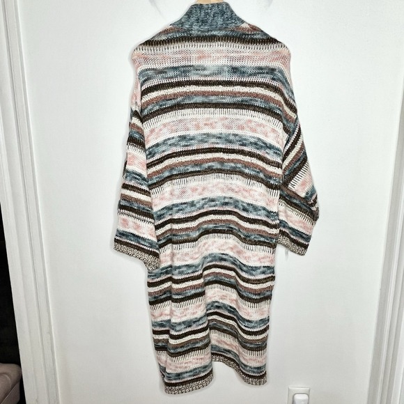 Anthropologie Duster Cardigan Womens One Size Striped Boho Indie Slouchy Earthy - Picture 6 of 6